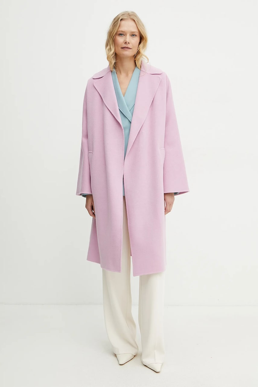 Weekend Max Mara palton de lana femei, culoarea roz, de tranzitie, 2515011011600 Weekend Max Mara palton de lana femei, culoarea roz, de tranzitie, 2515011011600