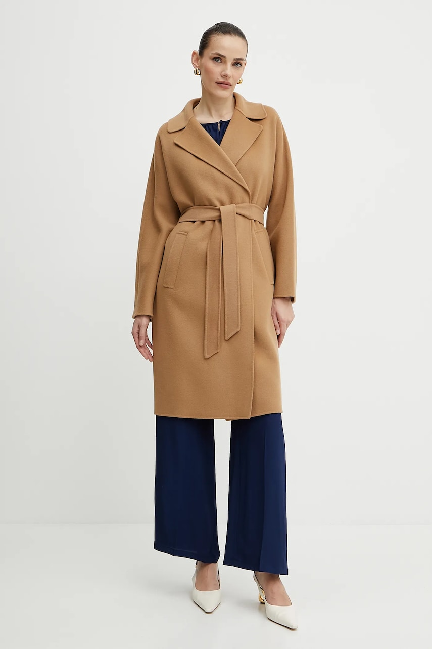 Weekend Max Mara palton de lana femei, culoarea maro, de tranzitie, 2515011011600 Weekend Max Mara palton de lana femei, culoarea maro, de tranzitie, 2515011011600