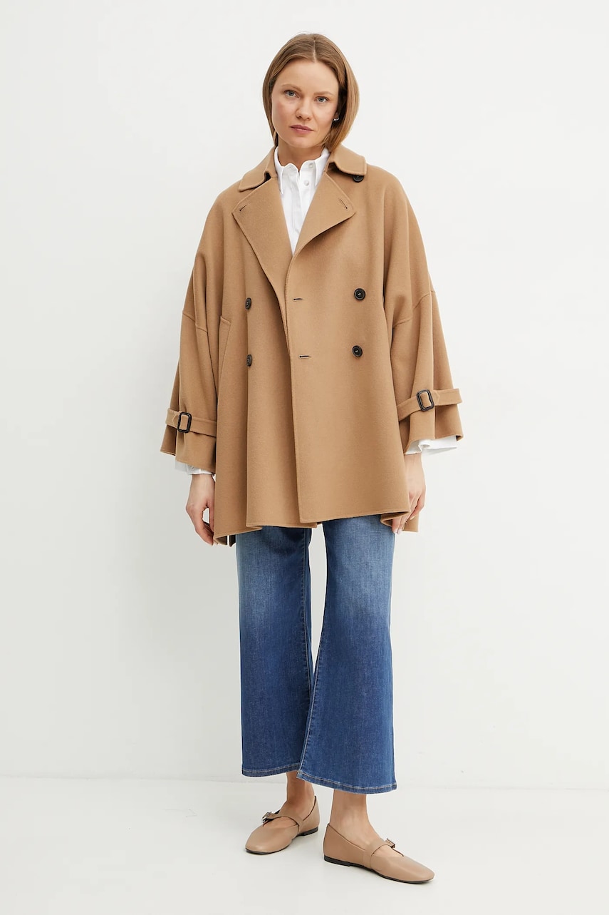 Шерстяное пальто Weekend Max Mara цвет коричневый переходное oversize 2515081011600 Шерстяное пальто Weekend Max Mara цвет коричневый переходное oversize 2515081011600