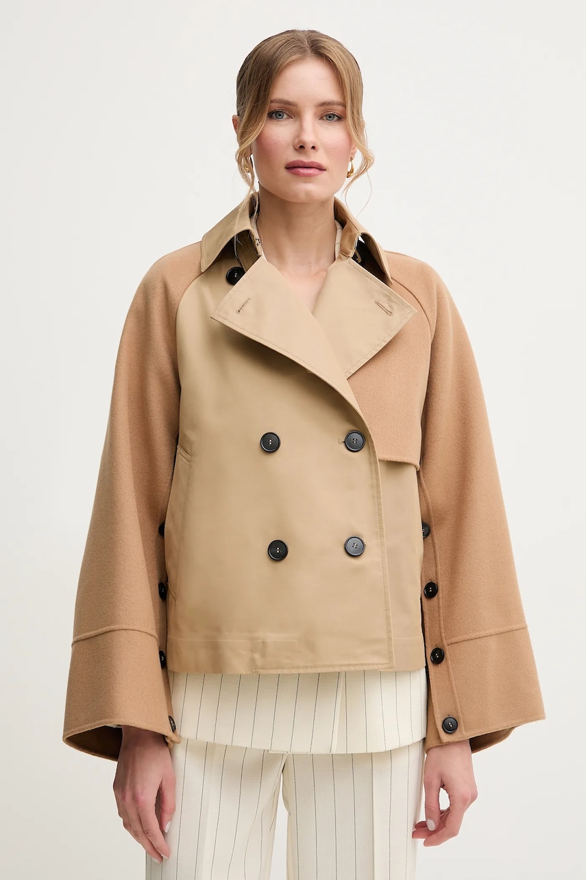 Weekend Max Mara palton din lână culoarea maro, de tranzitie, cu doua randuri de nasturi, 2515081041600 Weekend Max Mara palton din lână culoarea maro, de tranzitie, cu doua randuri de nasturi, 2515081041600
