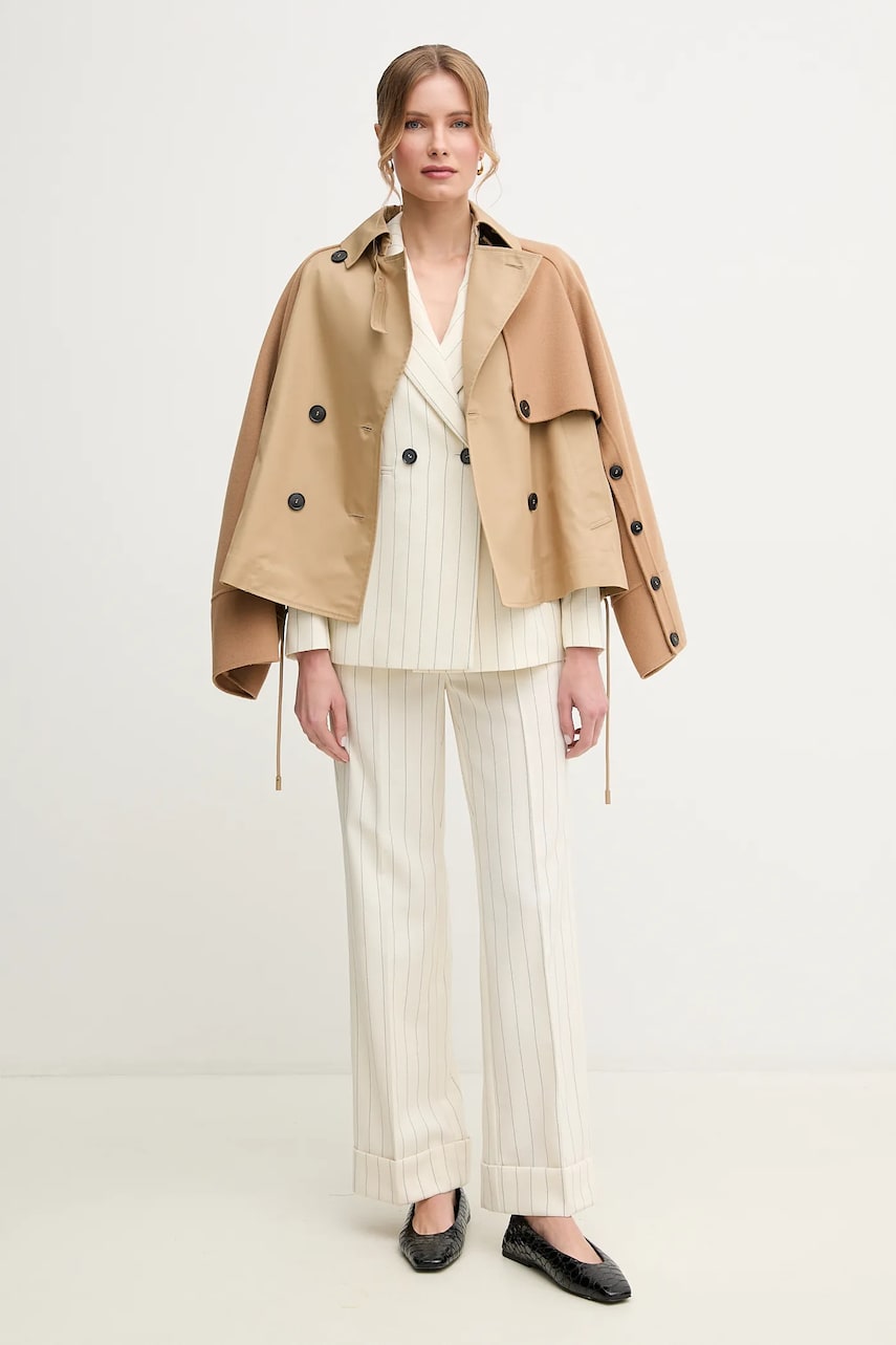 Пальто с примесью шерсти Weekend Max Mara цвет коричневый переходное двубортное 2515081041600 Пальто с примесью шерсти Weekend Max Mara цвет коричневый переходное двубортное 2515081041600