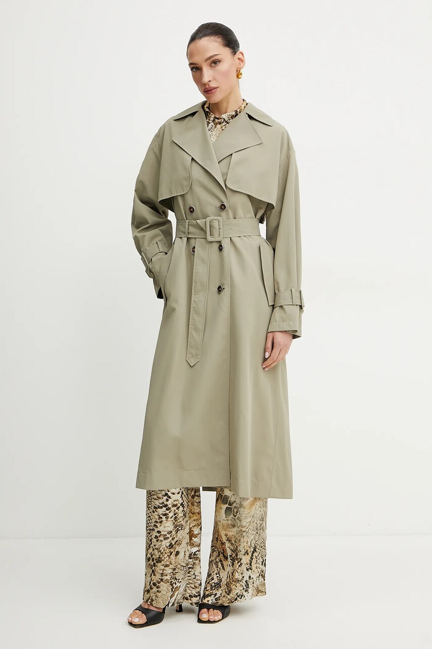 Levně Trench kabát Guess AMIRA dámský, zelená barva, přechodný, oversize, W5GL33 WHAE2