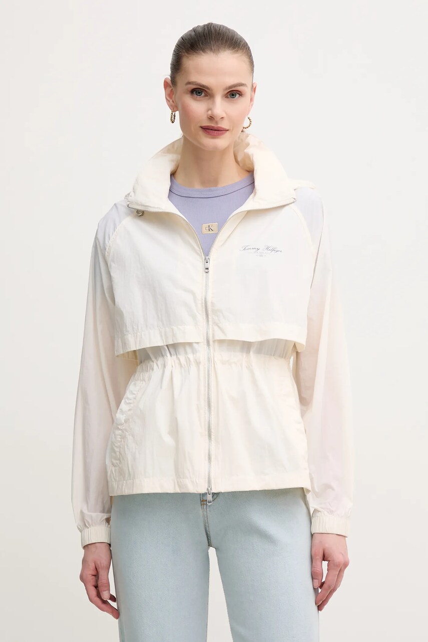 Levně Bunda Tommy Hilfiger béžová barva, přechodná, oversize, WW0WW45413