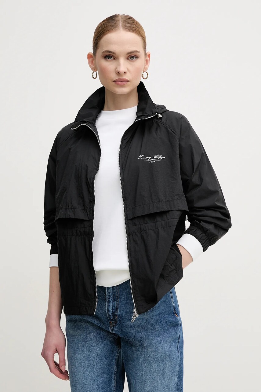 Levně Bunda Tommy Hilfiger černá barva, přechodná, oversize, WW0WW45413