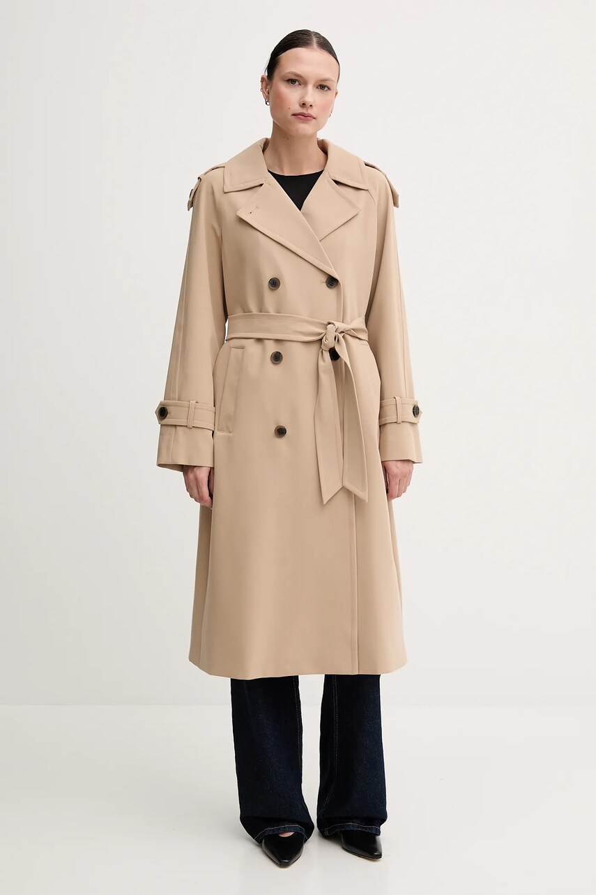 Dkny palton culoarea verde, de tranzitie, cu doua randuri de nasturi, DLEMPQ97
