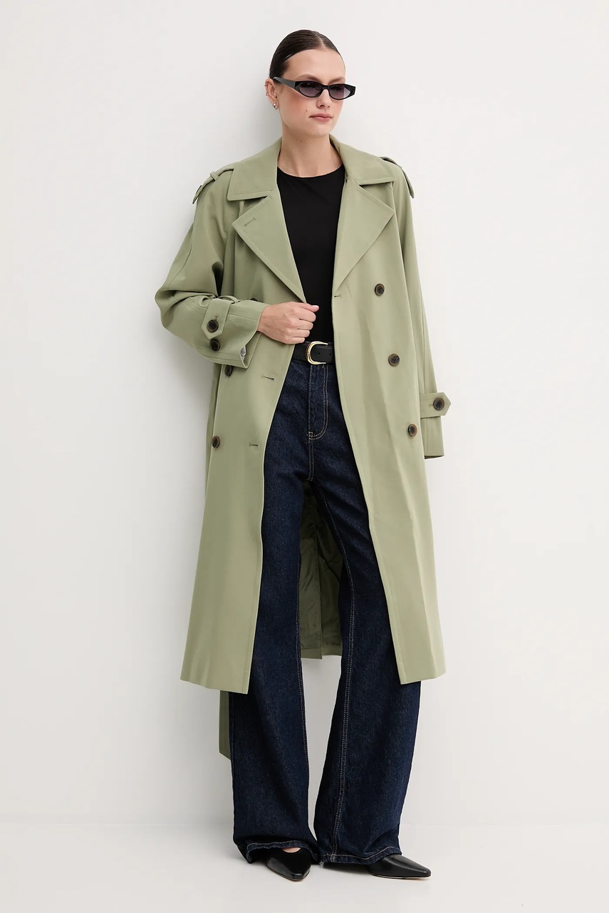 Пальто Dkny цвет зелёный переходное двубортное DLEMPQ97