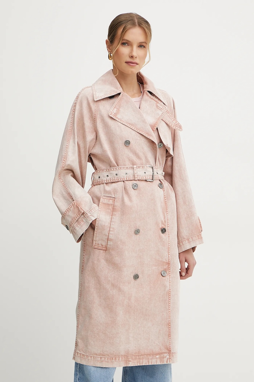 MICHAEL Michael Kors trenci din denim femei, culoarea roz, de tranzitie, cu doua randuri de nasturi, MS520H84LN MICHAEL Michael Kors trenci din denim femei, culoarea roz, de tranzitie, cu doua randuri de nasturi, MS520H84LN