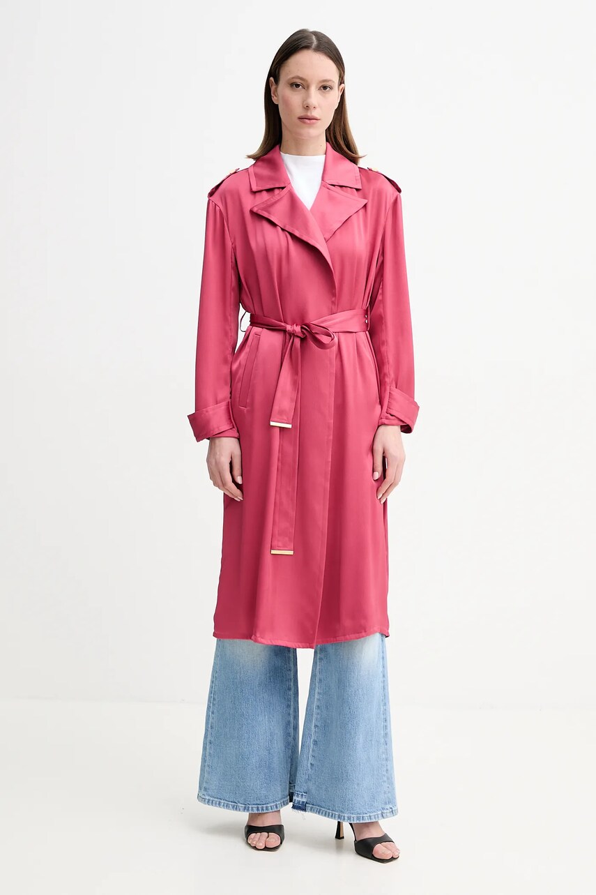 Levně Kabát Marciano Guess EVA dámský, růžová barva, přechodný, bez zapínání, 5GGL09 7079A