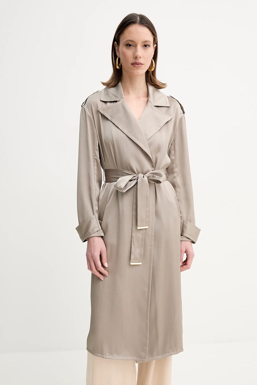 Levně Kabát Marciano Guess EVA dámský, béžová barva, přechodný, bez zapínání, 5GGL09 7079A