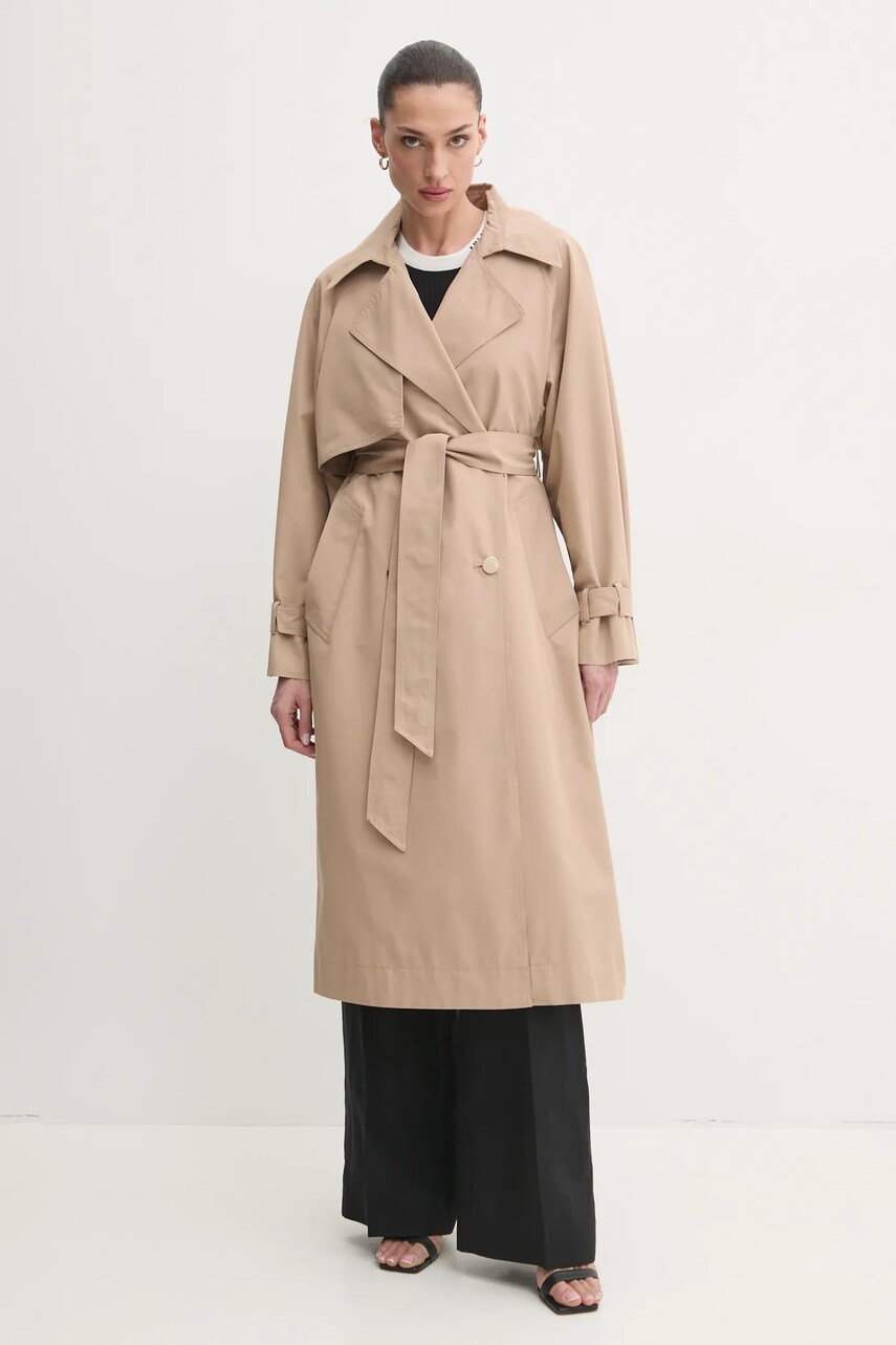 Levně Trench kabát Liu Jo dámský, béžová barva, přechodný, oversize, WA5477.T3508