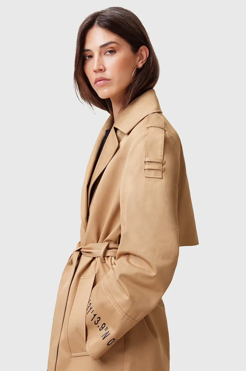 Хлопковый тренч AllSaints DEMMI женский цвет коричневый переходной двубортный W027OC Хлопковый тренч AllSaints DEMMI женский цвет коричневый переходной двубортный W027OC