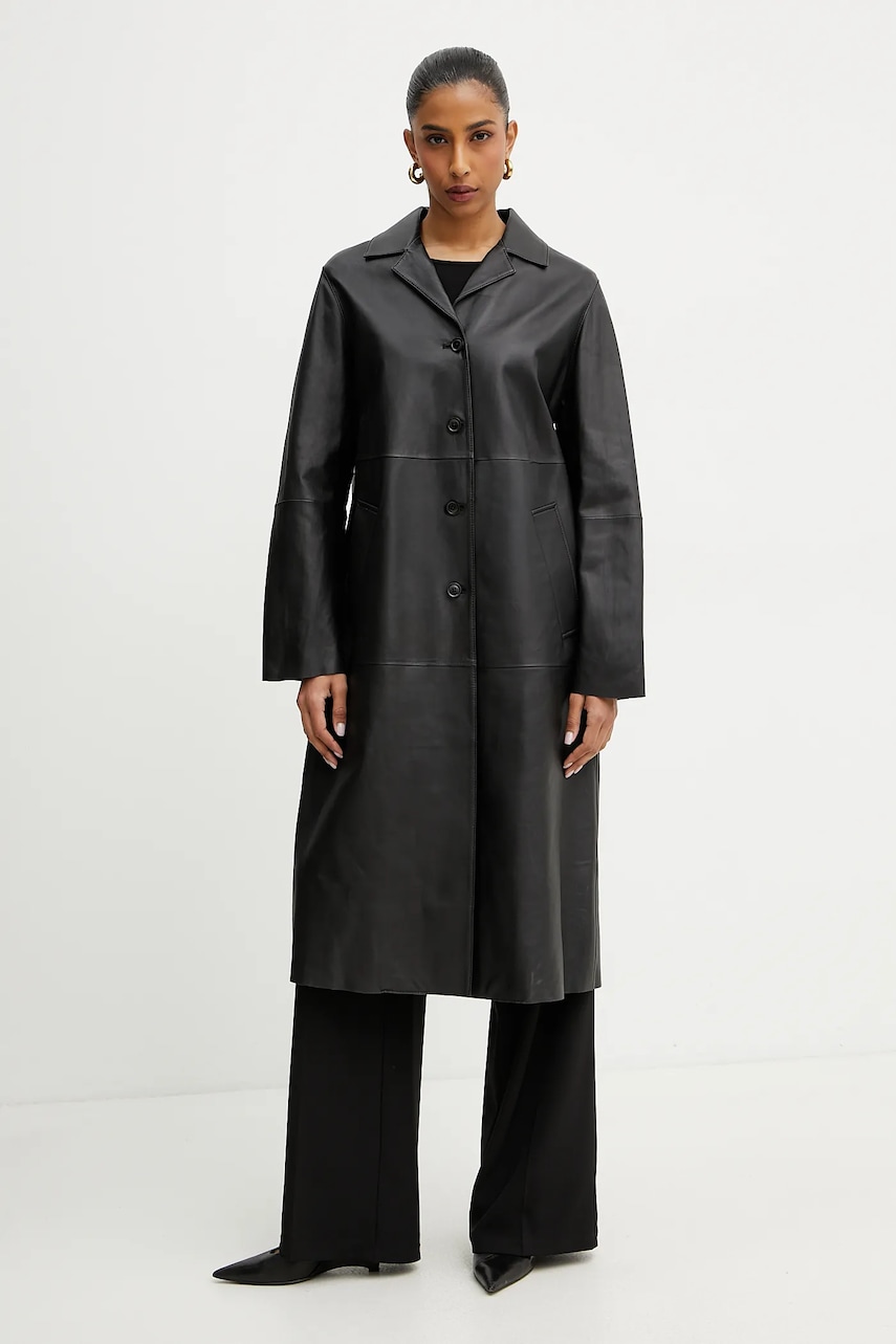MAX&Co. palton de piele femei, culoarea negru, de tranzitie, 2518471012200 MAX&Co. palton de piele femei, culoarea negru, de tranzitie, 2518471012200