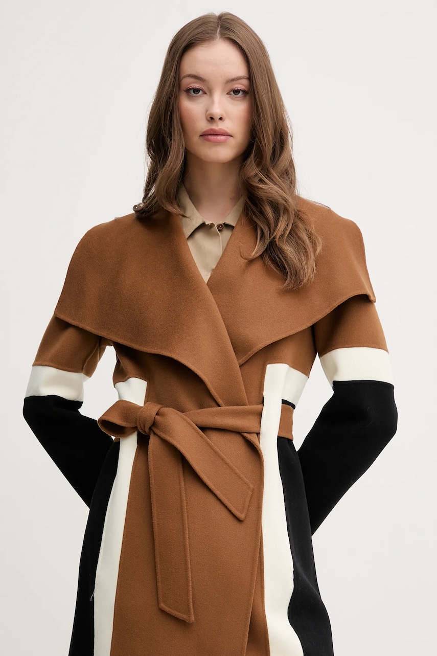 Шерстяное пальто MACKAGE женское цвет коричневый переходное без замка NYRIE Шерстяное пальто MACKAGE женское цвет коричневый переходное без замка NYRIE