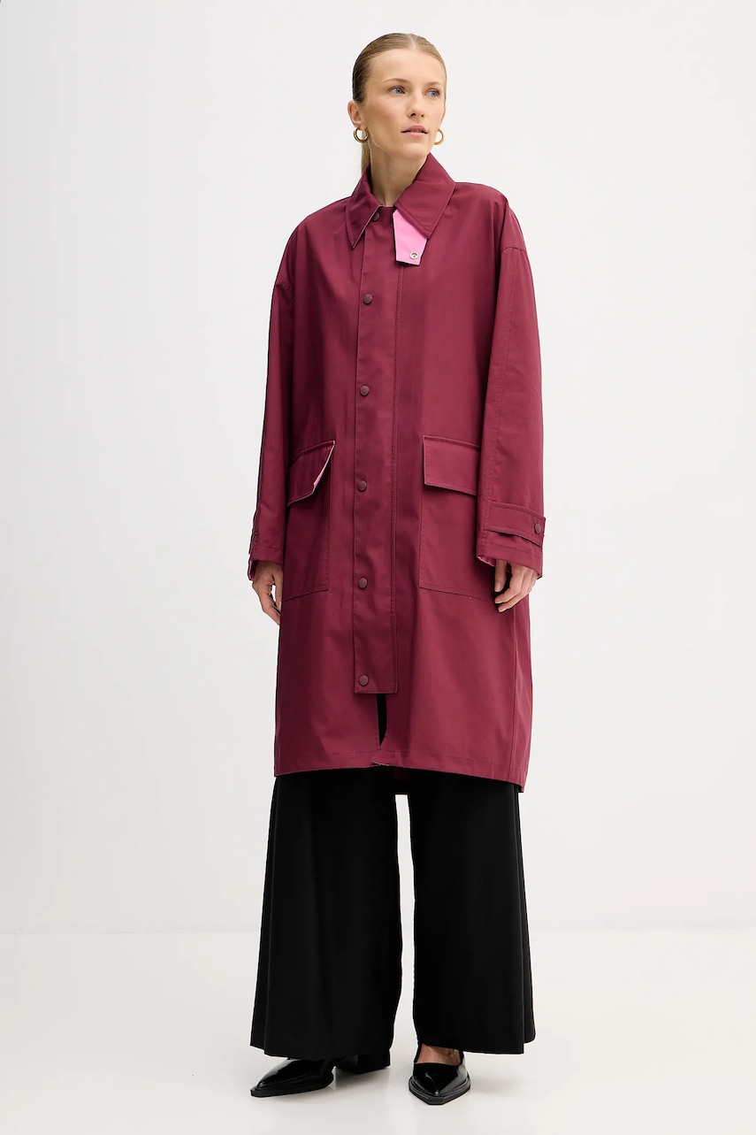 Kenzo palton de bumbac femei, culoarea bordo, de tranziție, FF52OU1439OU.24