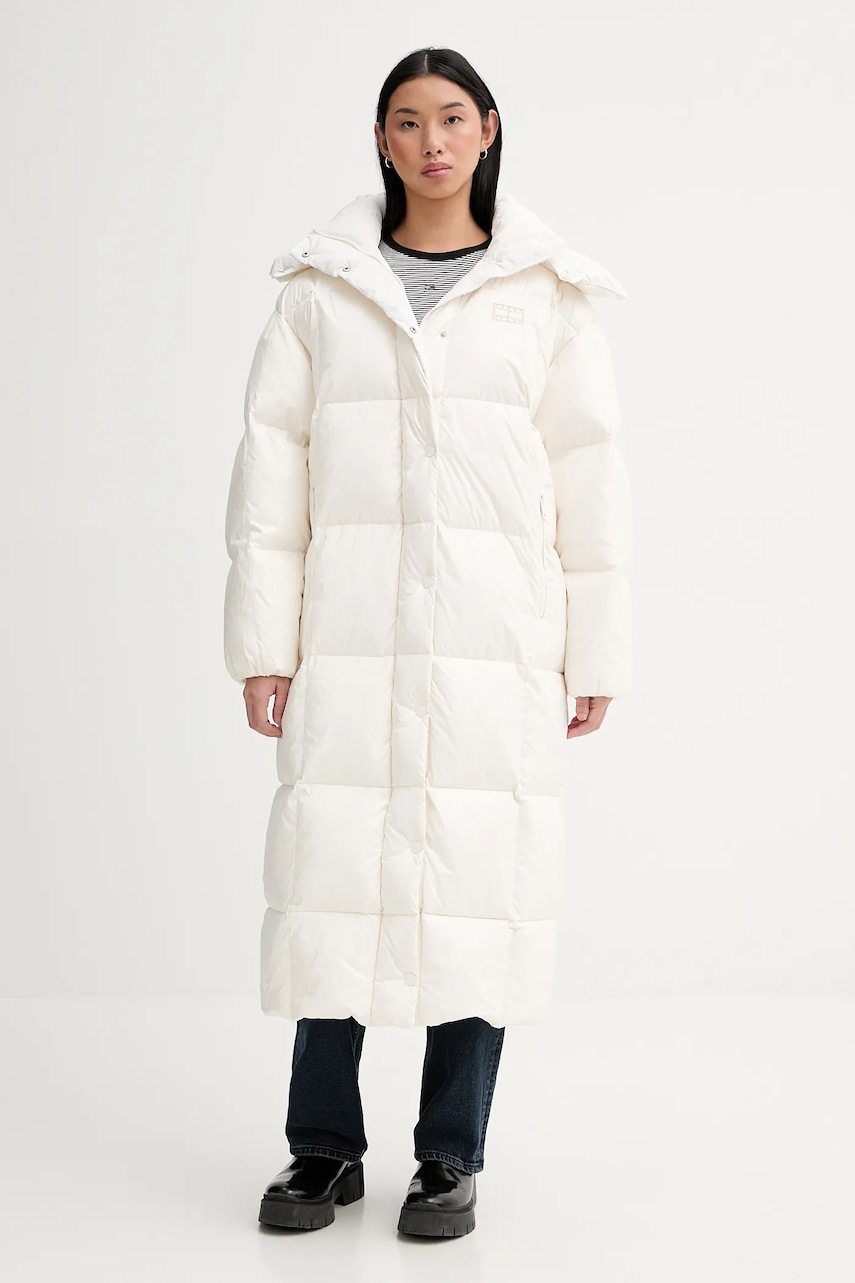 Tommy Jeans geacă de puf culoarea bej, de iarnă, oversize, DW0DW21615