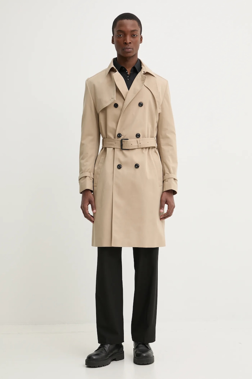 Trench kabát HUGO Maluks2511 béžová barva, 50535072