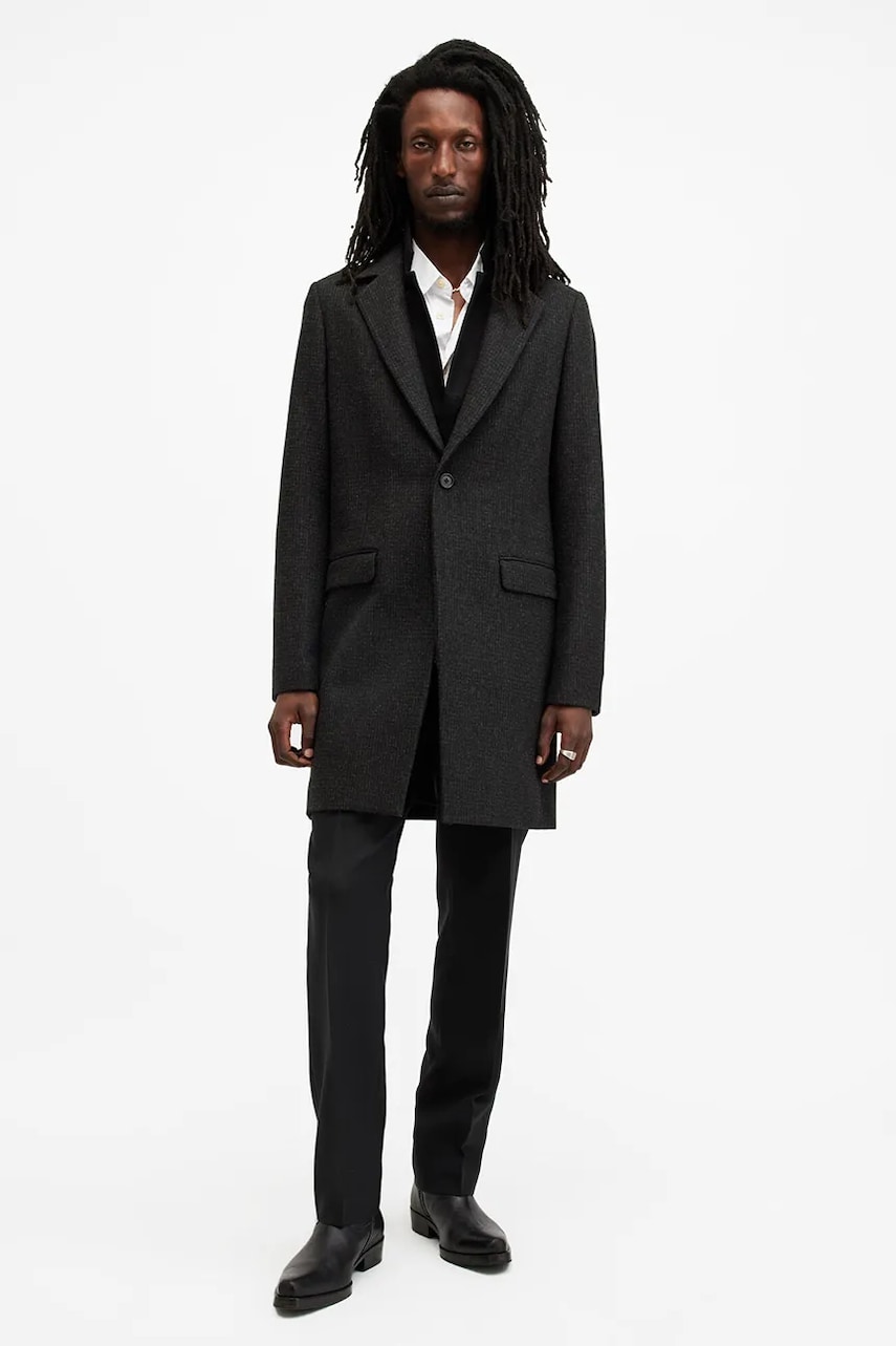 AllSaints palton din lână WIXX culoarea negru, de tranziție, M064OB AllSaints palton din lână WIXX culoarea negru, de tranziție, M064OB