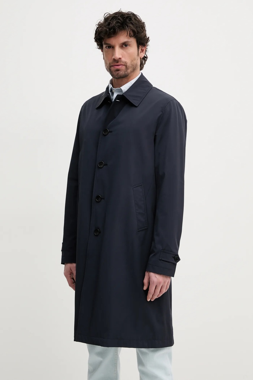 Levně Kabát Tommy Hilfiger pánský, tmavomodrá barva, přechodný, SQTHL4031.SQTH516