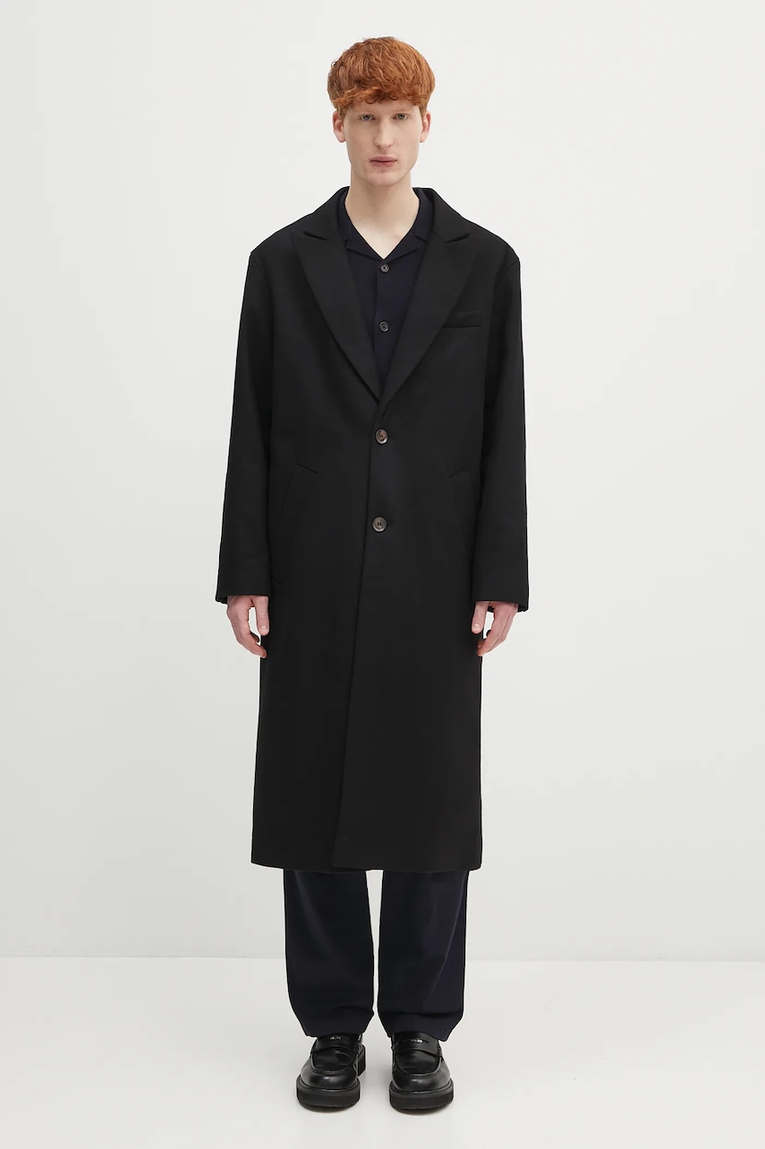 A.P.C. palton de lână Manteau Charles culoarea negru, de tranzitie, WOAJS.H01543