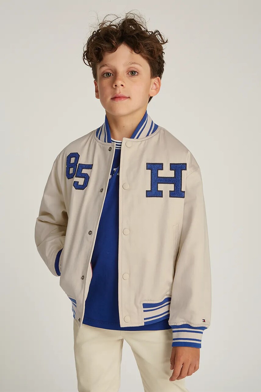Levně Dětská bomber bunda Tommy Hilfiger béžová barva, KB0KB09367