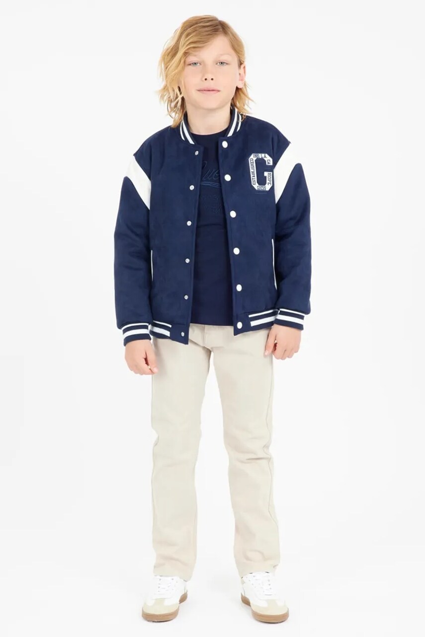 Levně Dětská bomber bunda Guess tmavomodrá barva, L5RL07 WG970