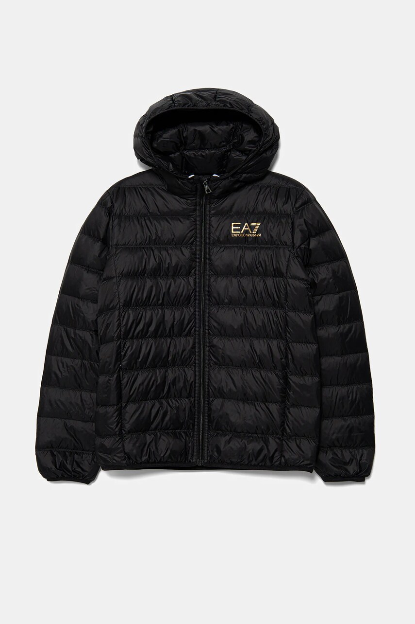 Levně Dětská péřová bunda EA7 Emporio Armani černá barva, 7B000035 AF12477