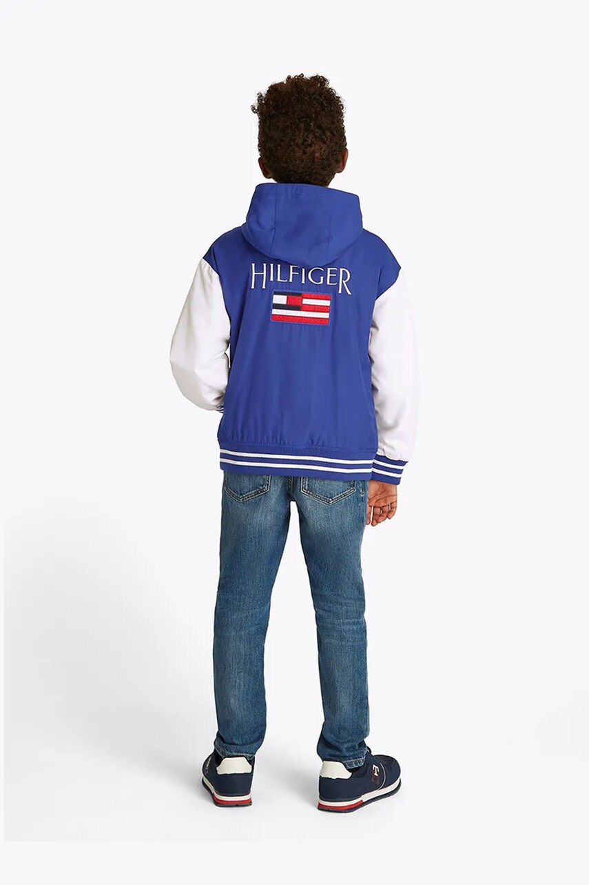 Levně Dětská bomber bunda Tommy Hilfiger fialová barva, KB0KB09582
