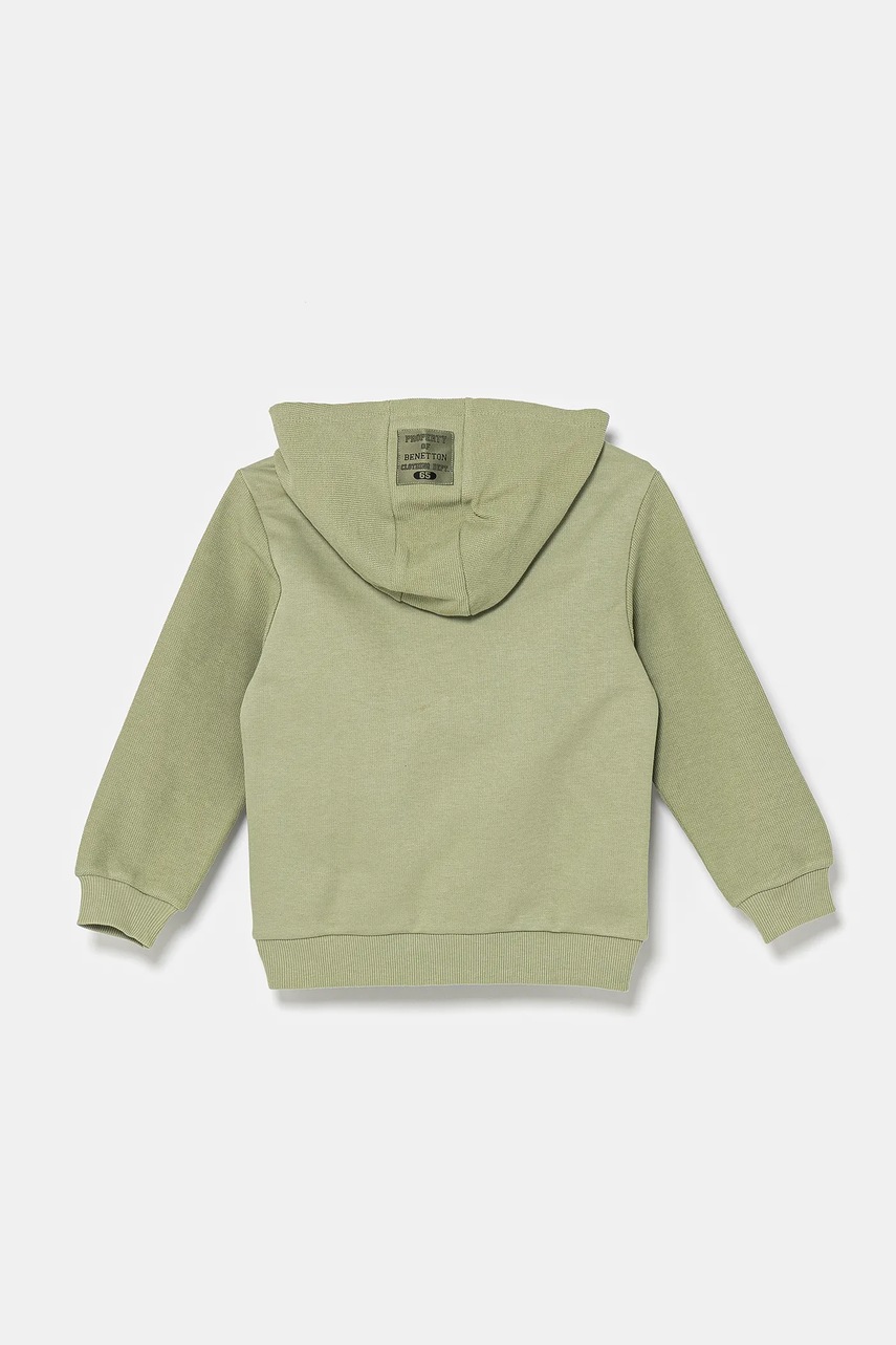 Дитяча бавовняна кофта United Colors of Benetton колір зелений з капюшоном з аплікацією 3T31G503Q