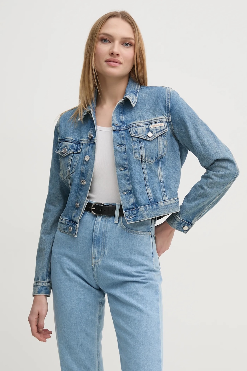 Levně Džínová bunda Calvin Klein Jeans dámská, modrá barva, přechodná, J20J224542