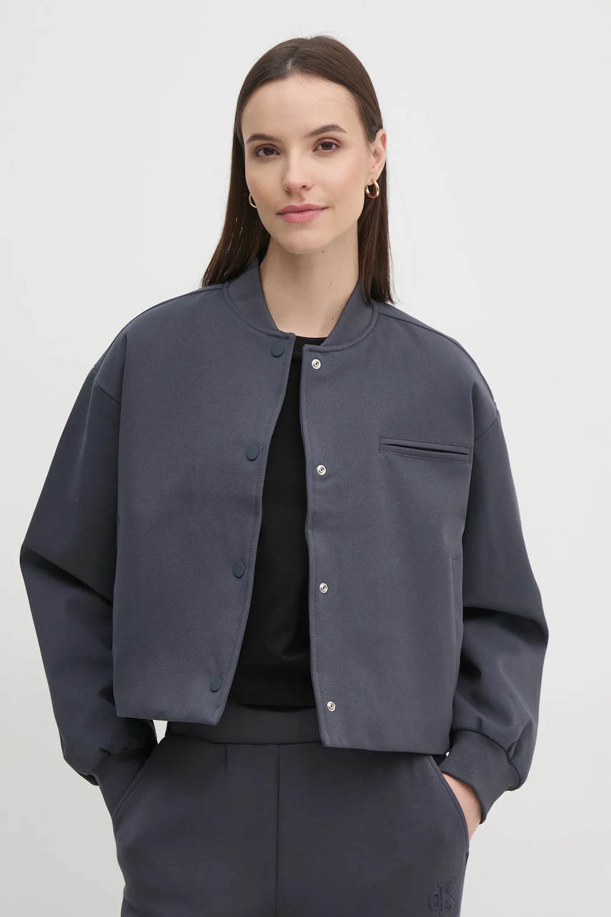Levně Bunda Calvin Klein Jeans dámská, šedá barva, přechodná, oversize, J20J224970