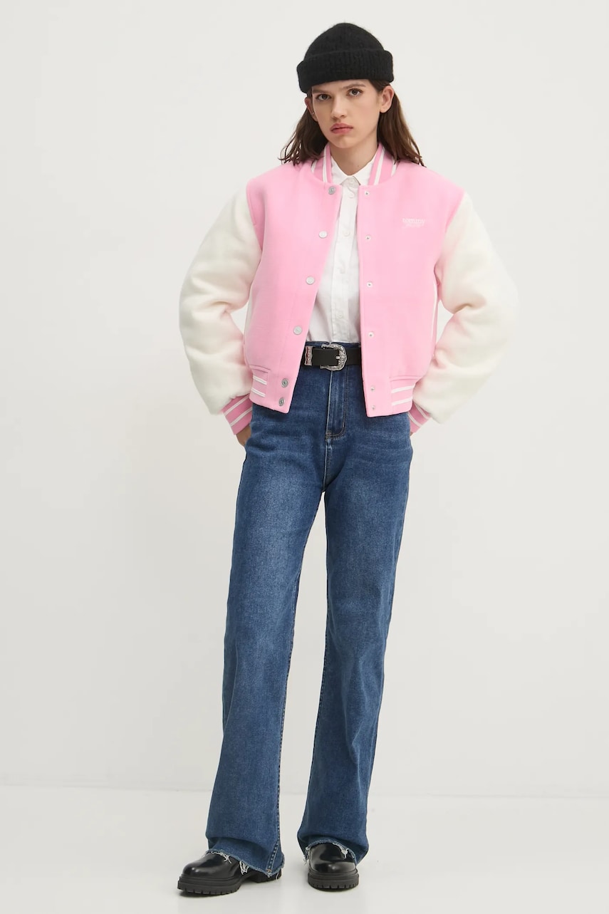 Куртка-бомбер с примесью шерсти Tommy Jeans цвет розовый переходная DW0DW19320 Куртка-бомбер с примесью шерсти Tommy Jeans цвет розовый переходная DW0DW19320