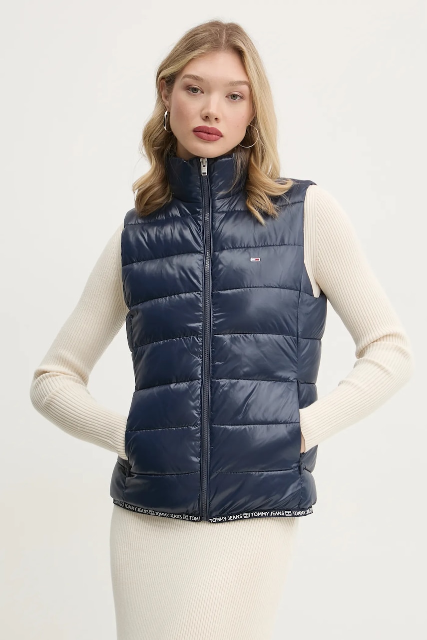 Tommy Jeans vesta femei, culoarea albastru marin, de tranzitie, DW0DW19390