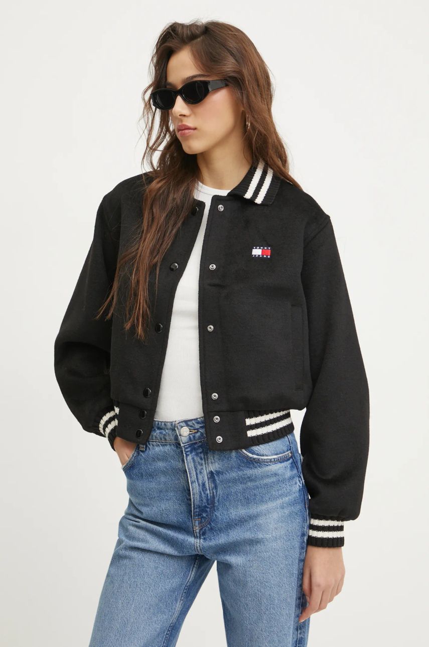 Tommy Jeans geaca din amestec de lana culoarea negru, de tranzitie, oversize, DW0DW20165