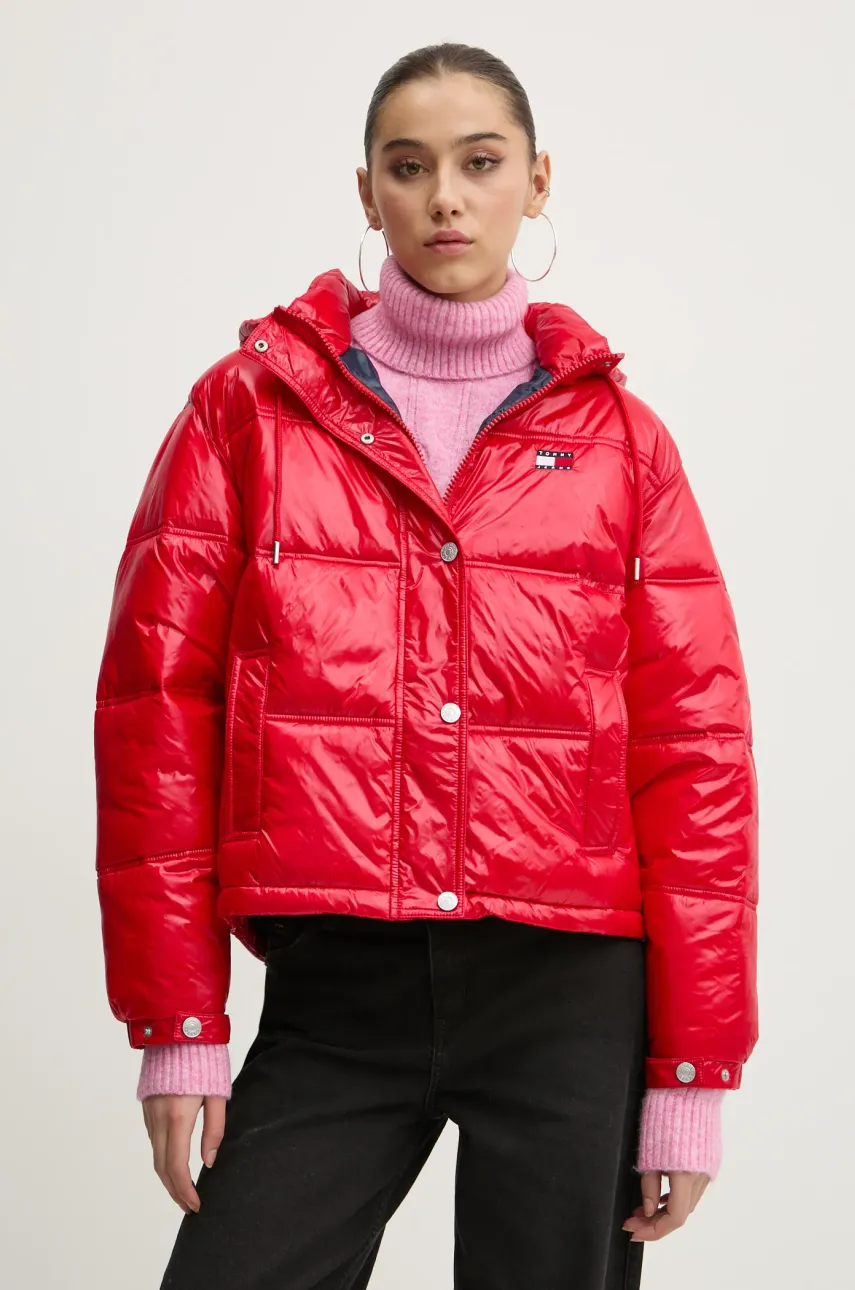 Tommy Jeans geaca femei, culoarea rosu, de iarna, oversize, DW0DW20210 Tommy Jeans geaca femei, culoarea rosu, de iarna, oversize, DW0DW20210