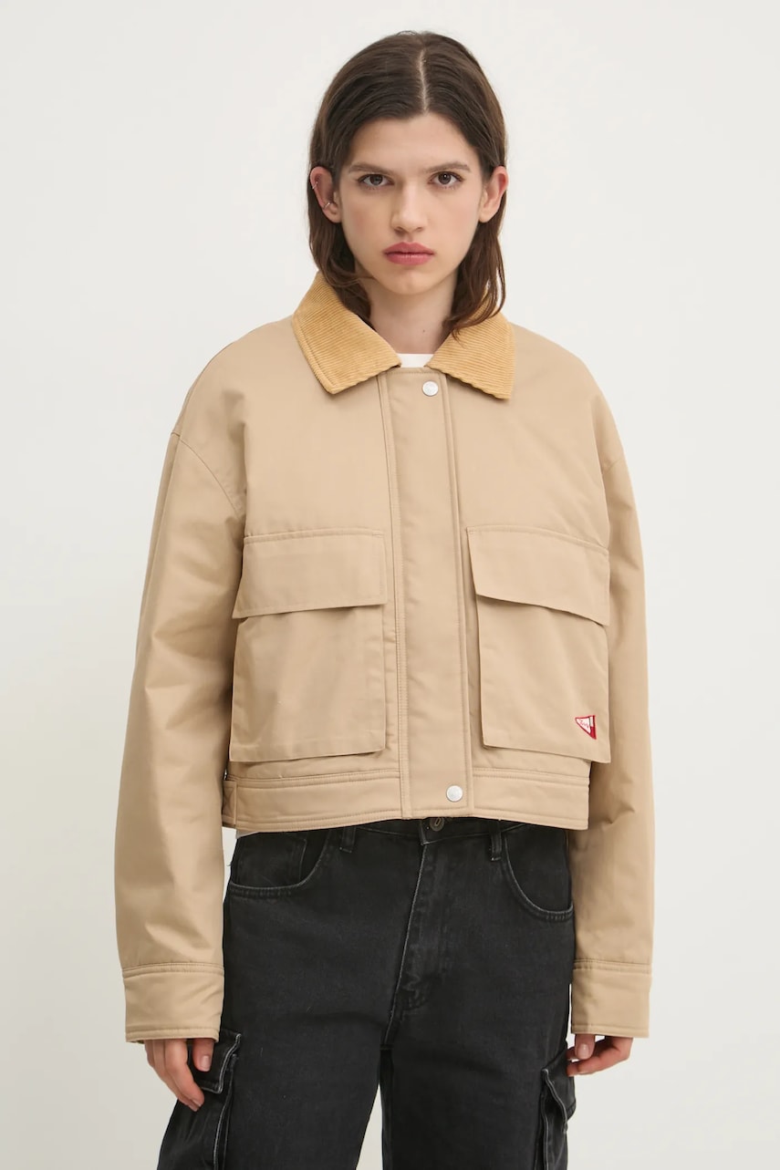 Tommy Jeans geacă femei, culoarea bej, de tranziție, DW0DW20544