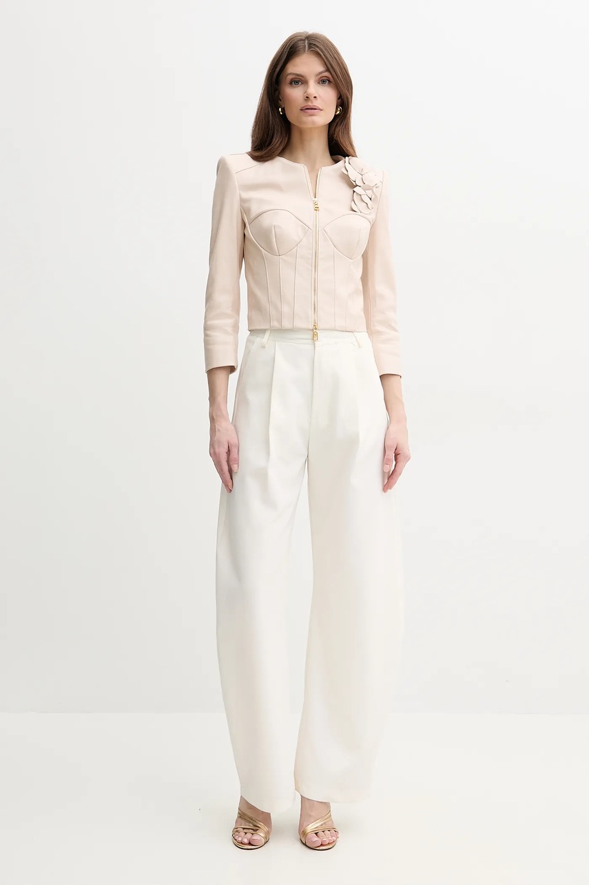 Кожаная куртка Elisabetta Franchi цвет бежевый демисезонная GD45Z51E2