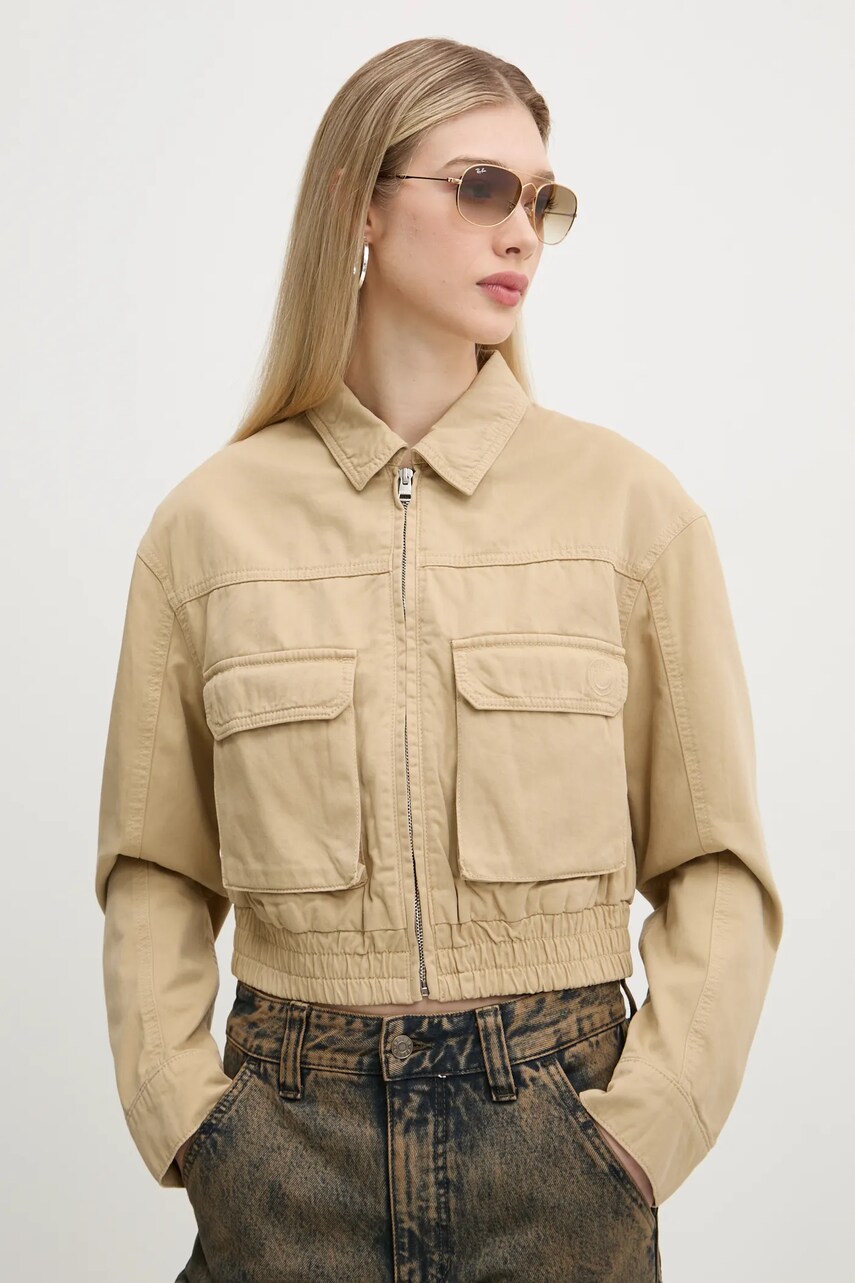 Levně Džínová bunda Hugo Blue dámská, béžová barva, přechodná, oversize, 50530800