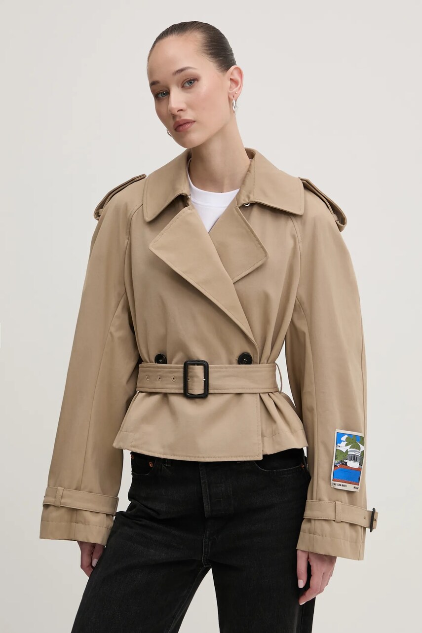 Levně Trench kabát MSGM dámský, béžová barva, přechodný, oversize, 3841MDC07.257138