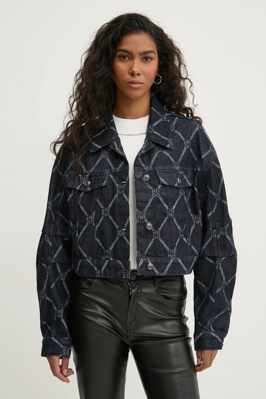 HUGO geacă din denim femei, culoarea bleumarin, de tranziție, 50530300