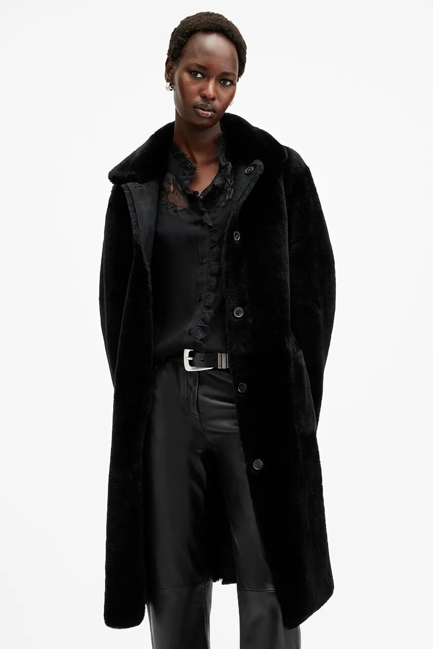 AllSaints palton cu doua fete SERRA femei, culoarea negru, de iarna, W119LB