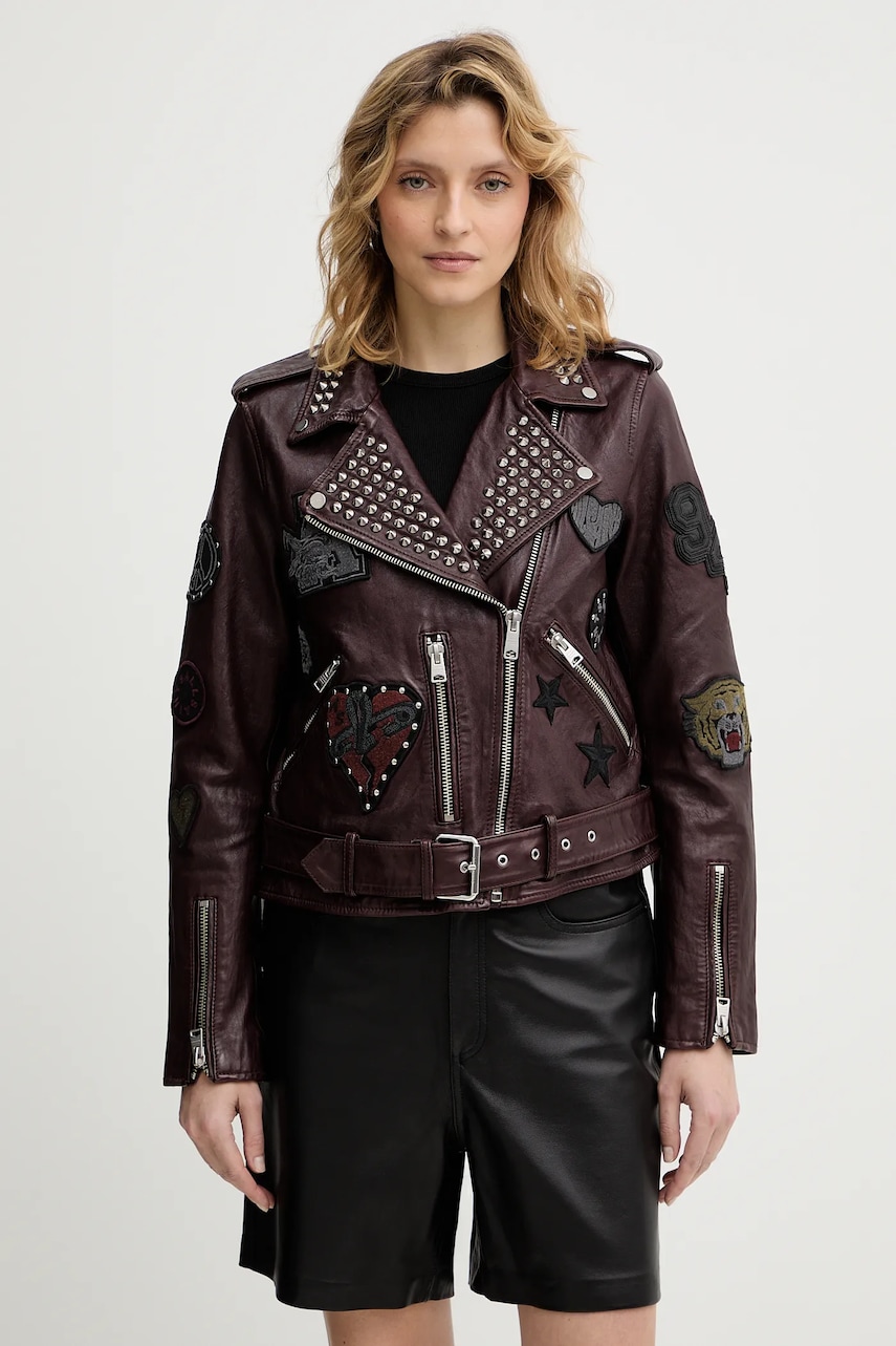 AllSaints geacă ramones de piele COLLEGE culoarea negru, de tranziție, W138LB