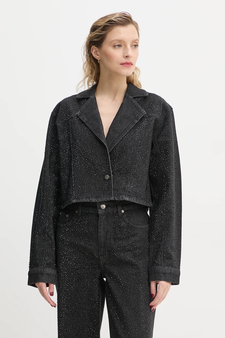 Gestuz geacă din denim femei, culoarea negru, de tranziție, 10909562 Gestuz geacă din denim femei, culoarea negru, de tranziție, 10909562