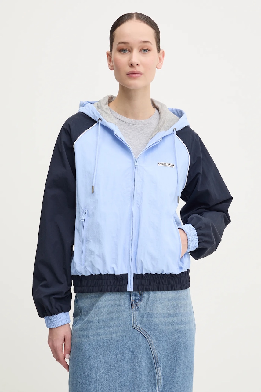 Levně Bunda Guess Jeans dámská, modrá barva, přechodná, W5RL44 WGYL2