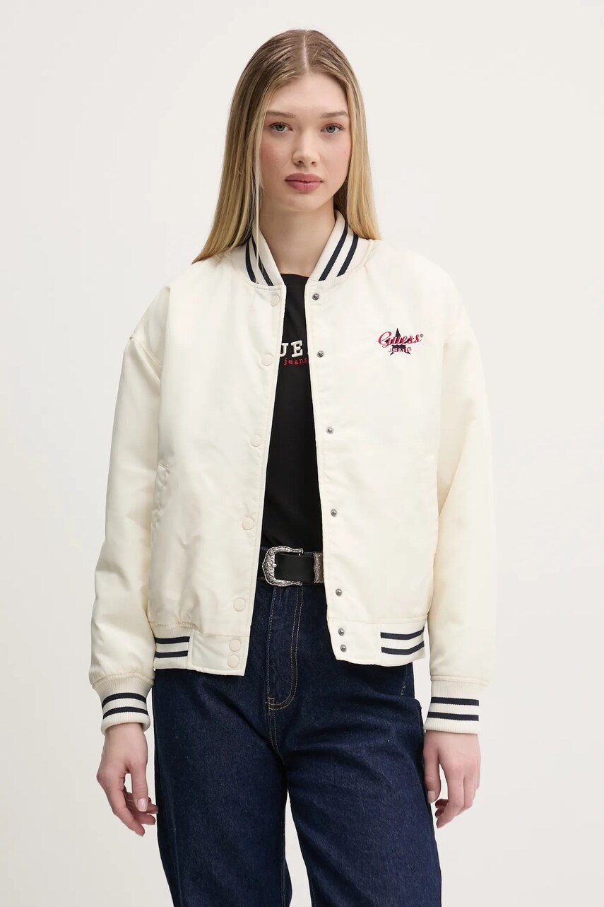 Levně Bomber bunda Guess Jeans béžová barva, přechodná, oversize, W5RL43 WHAA2