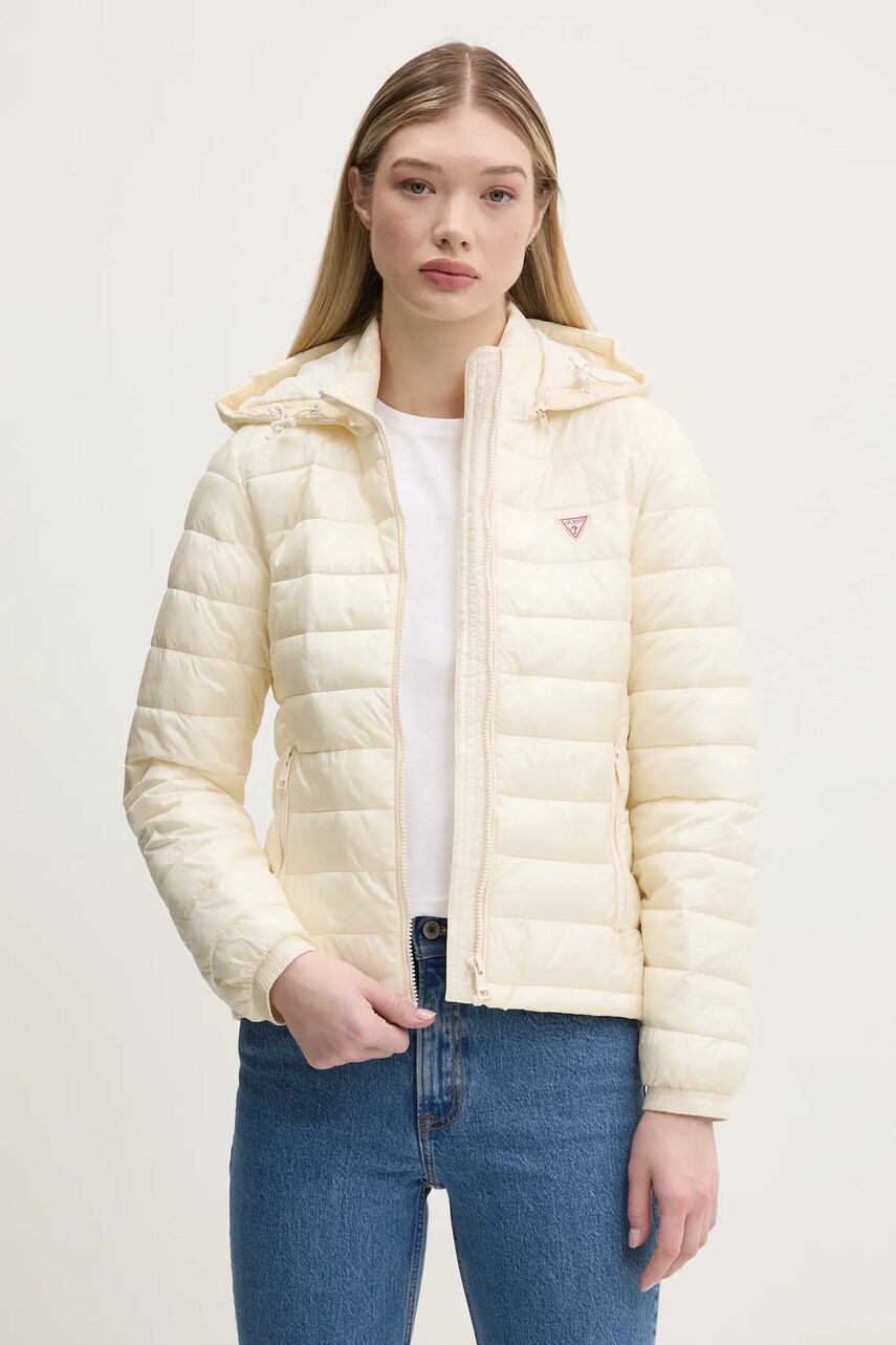 Levně Bunda Guess Jeans béžová barva, přechodná, W5RL99 WHAB2