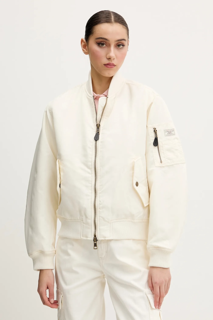 Guess Jeans kurtka bomber damska kolor beżowy przejściowa W5RL81 WHAA2