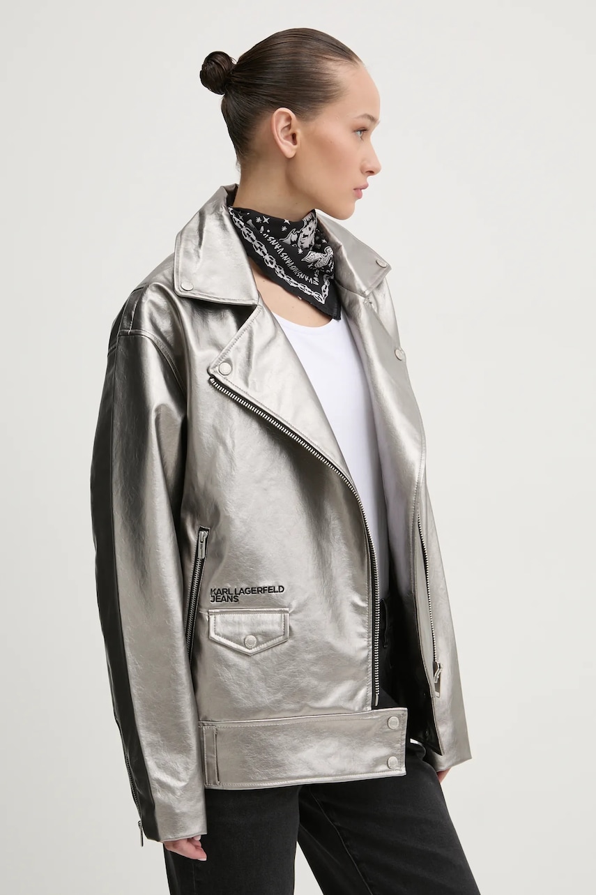 Karl Lagerfeld Jeans geaca femei, culoarea argintiu, de tranzitie, A1W15013 Karl Lagerfeld Jeans geaca femei, culoarea argintiu, de tranzitie, A1W15013
