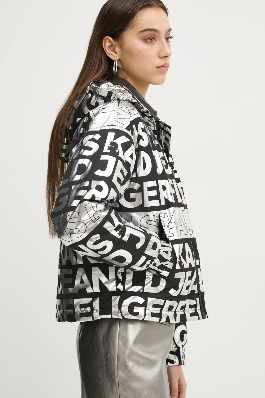 Karl Lagerfeld Jeans geaca femei, culoarea argintiu, de iarna, A1W15016