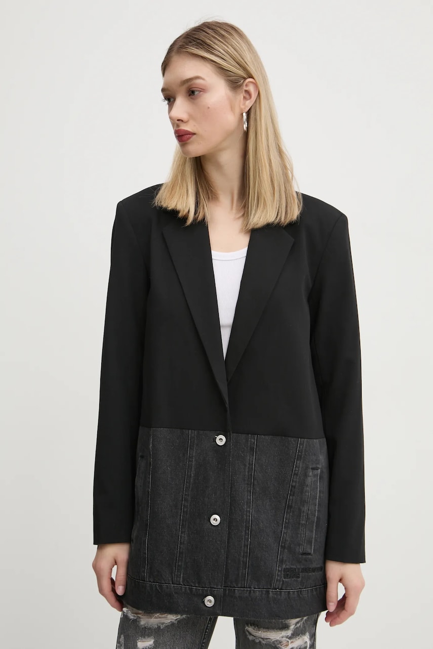 Karl Lagerfeld Jeans sacou culoarea negru, un singur rand de nasturi, uni, A1W14021 Karl Lagerfeld Jeans sacou culoarea negru, un singur rand de nasturi, uni, A1W14021