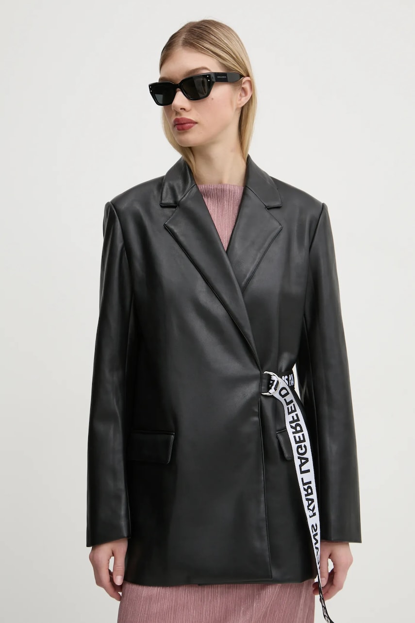 Karl Lagerfeld Jeans sacou culoarea negru, un singur rand de nasturi, uni, A1W14040 Karl Lagerfeld Jeans sacou culoarea negru, un singur rand de nasturi, uni, A1W14040